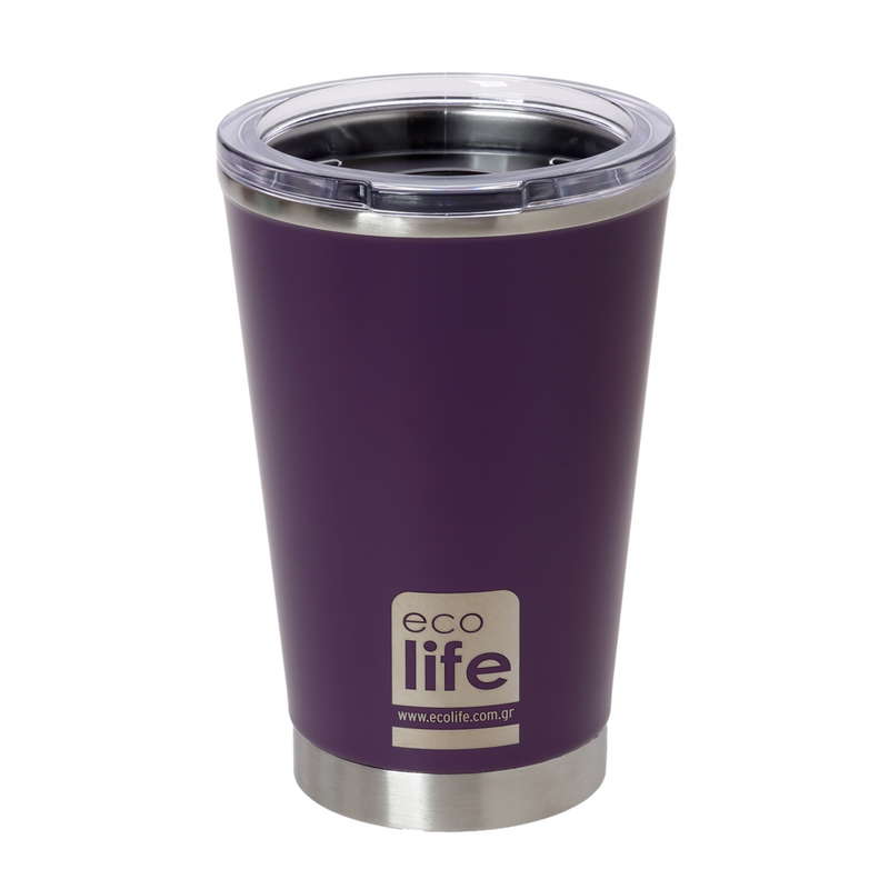 Coffee Thermos Με Διάφανο Καπάκι 370ml Dark Purple